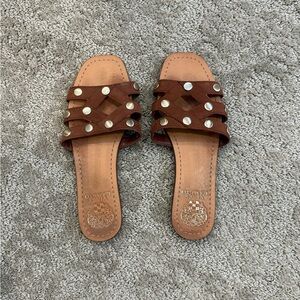 Vince Camuto Brown Leather Sandals with Silver Accents